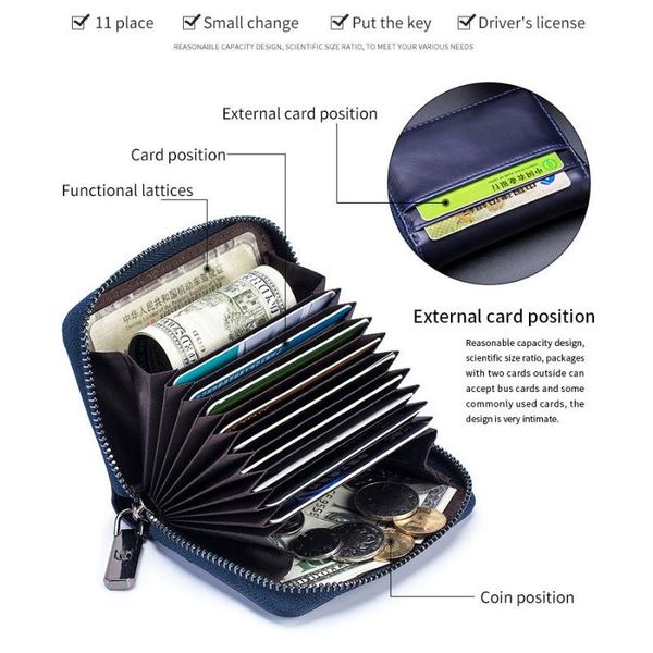 

card holders brand business bag genuine leather holder vintage coin purse women zipper multifunctional pockets, Brown;gray