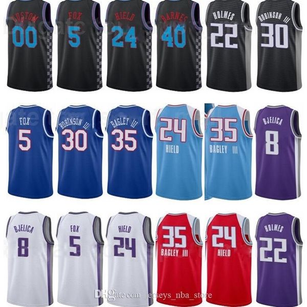

city earned edition printed basketball deaaron fox jersey 5 harrison barnes 40 marvin bagley iii 35 tyrese haliburton 0 purple black white