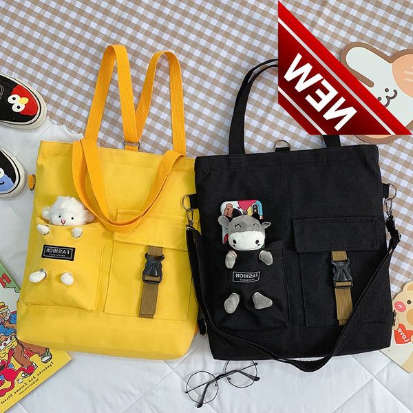 

fashion trend women's 2022 new canvas shoulder cute bear student messenger literary zipper luxury handbags tote bag