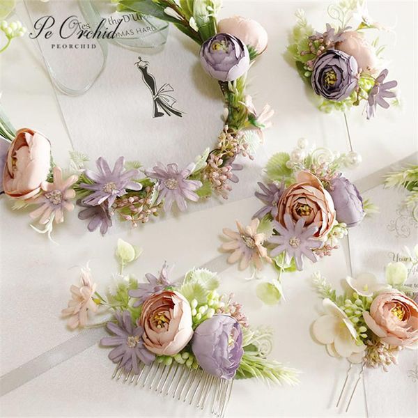 

headpieces peorchid purple bride headband epingle cheveux mariage bridal hair flowers comb decoration wedding hairstyle accessoires, Silver