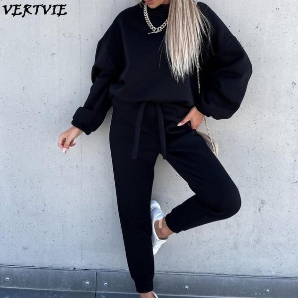 

gym clothing autumn casual long sleeve outfits streetwear 2021 fashion 2 piece sets round neck sweatshirt + high waist pants women tracksuit, White;black