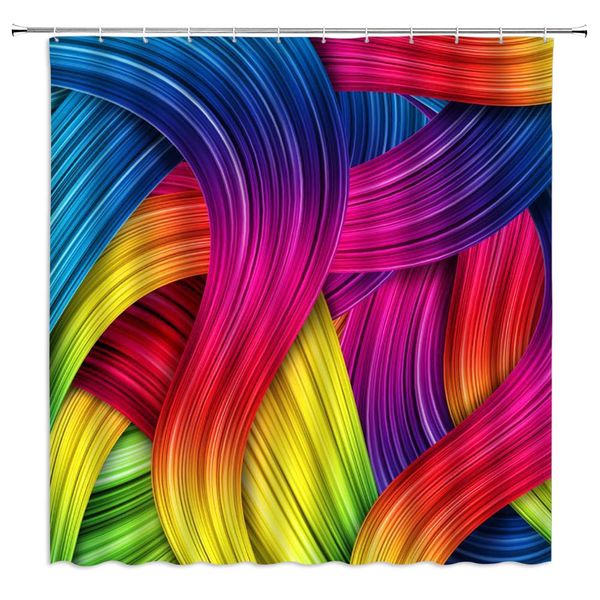 

color stripe pattern shower curtain,rainbow gradient abstract three-dimensional stripes decor,fabric bathroom set with hook