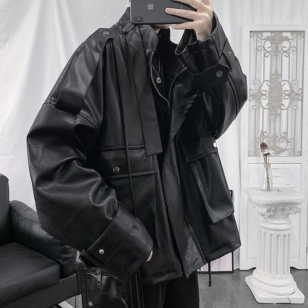 

men's jackets autumn black leather fashion casual motorcycle mens streetwear wild loose hip hop bomber men m-2xl 0u7t, Black;brown