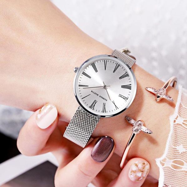 

wristwatches hm silver women watches waterproof unique ladies bracelet watch women's quartz wristwatch stainless steel clock, Slivery;brown