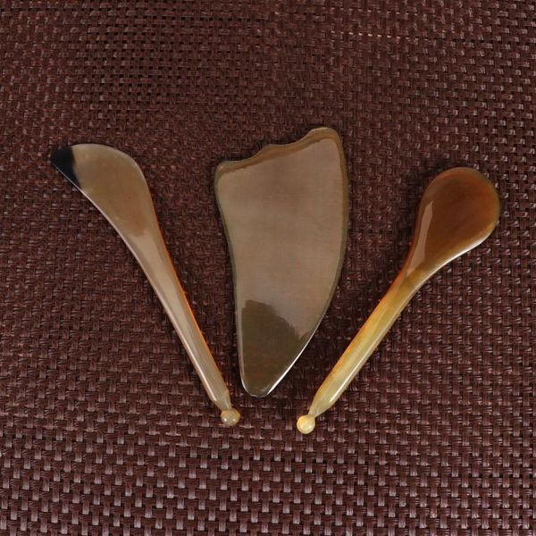

3pcs natural cattle horns scraping board face massage plate massaging tool full body massager