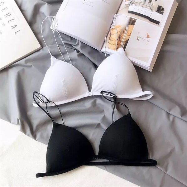 

french back underwear front button suit triangle cup girl student bra no steel ring sexy, Black;white