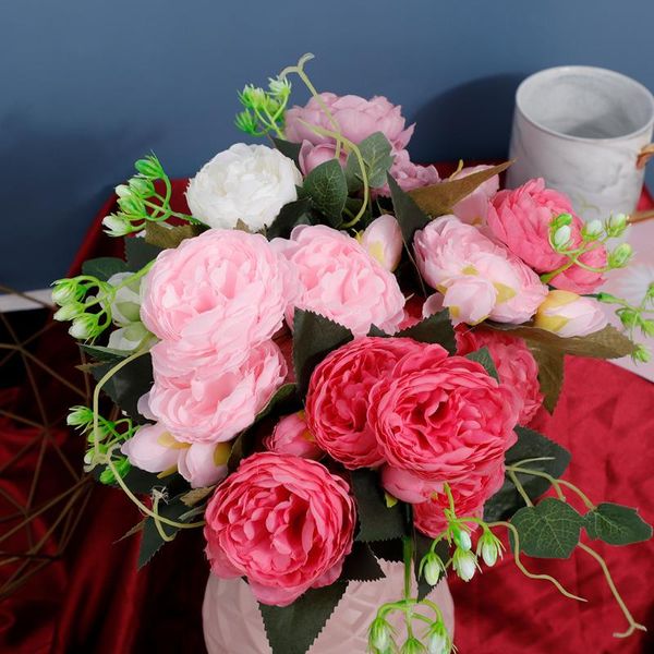 

decorative flowers & wreaths 32 cm rose red artificial silk bouquet beautiful peony flower wedding decoration home fake