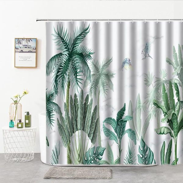 

shower curtains tropical green plant leaf palm tree bathroom curtain fabric waterproof polyester baths with hooks hoom
