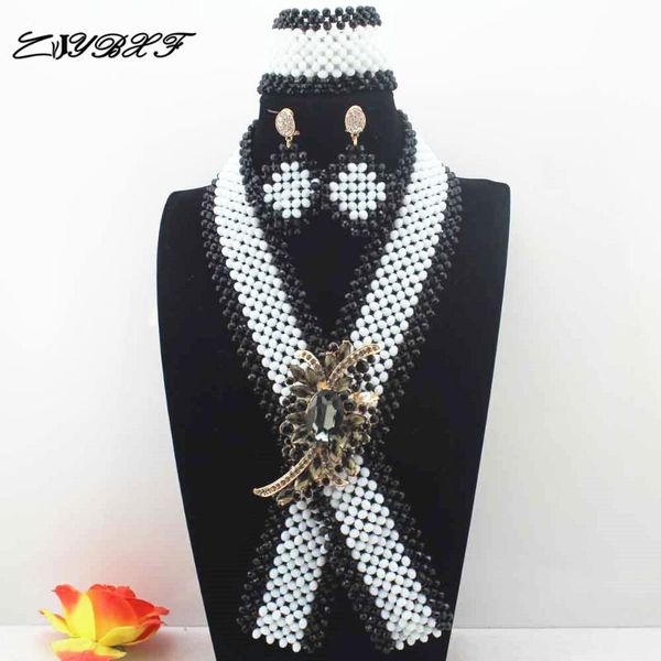 

earrings & necklace luxury desgin white and black crystal nigerian african wedding bridal/women beads jewelry set hd8793, Silver