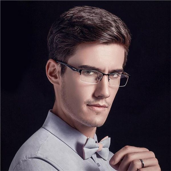 

fashion sunglasses frames business men's glasses frame retro metal half optical eyeglasses men titanium alloy clear mirror prescription, Black