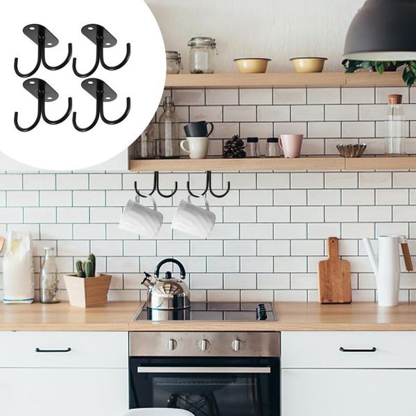 

hooks & rails 4pcs cup display hanging racks coffee holders kitchen gadgets (black)