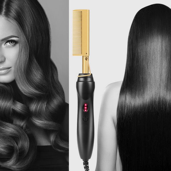 

hair straightener flat irons straightening brush straight styler corrugation curling iron curler comb, Black