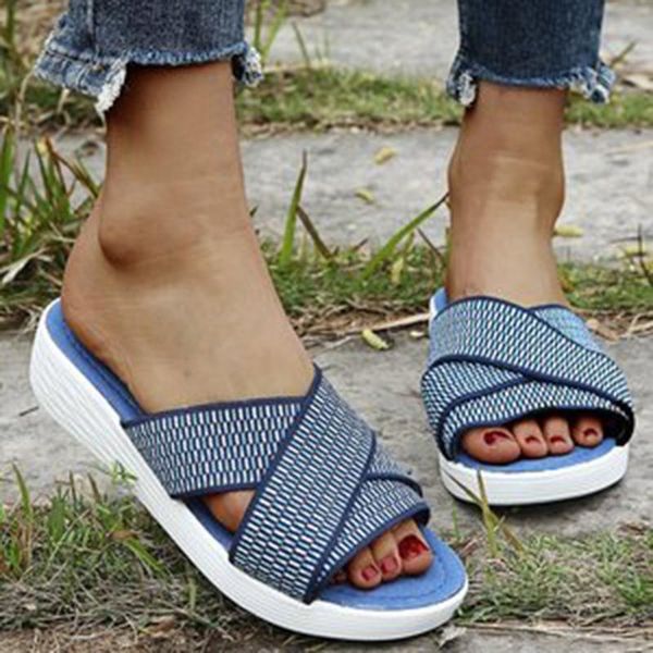 

sandals 2021 women slippers textile cloth flats casual beach summer shoes female open toe platform woman, Black