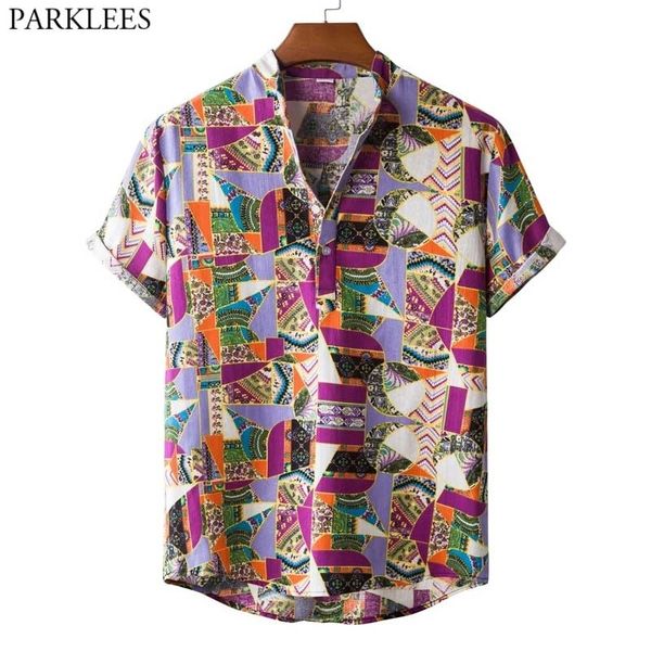 Фиолетовый Дашики Triball Print Africa Гаваиская рубашка Мужские Летние Короткими Рукав Топ Блузка Повседневная Кнопка Даун Праздник Пляж Носить 210522