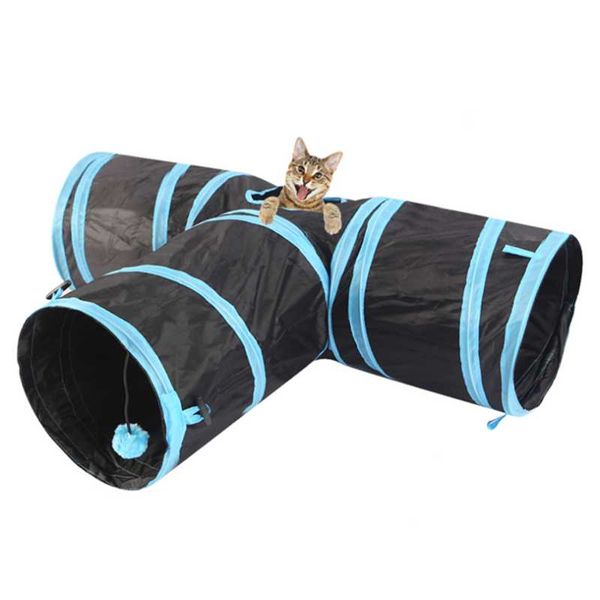 

cat toys 3 holes pet tunnel lapintube funny for cats foldable kitten long channel blue pink products
