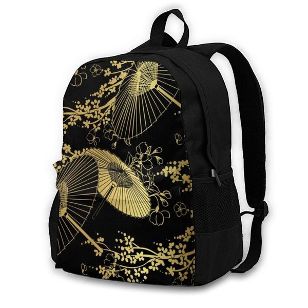 

backpack lapwomen canvas school teenagers casual travel japanese gold fan flower umbrella bags