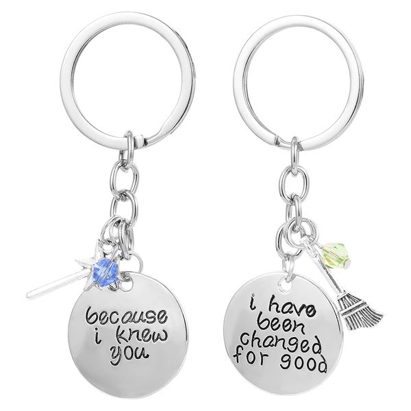 

movie jewelry couple keychain wicked the musical because i knew you i have been changed for good magic wand broom charms keyring, Silver