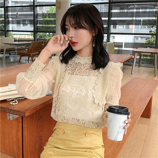 

autumn long sleeve lace blouse korean fashion clothing ladies dames blouses lange mouwen womens shirts 6687 50 210427, White