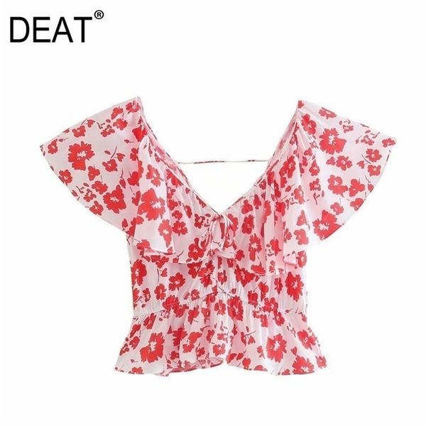 

[deat] summer fashion short sleeve v-neck printing temperament elegant thin women shirt 13q231 210527, White