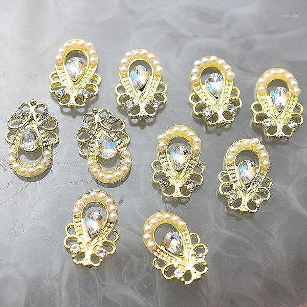 

10pcs gold silver luxury ab diamond pearl 3d nail art decorations nails rhinestones supplies charms stone 2021 arrival1, Silver;gold