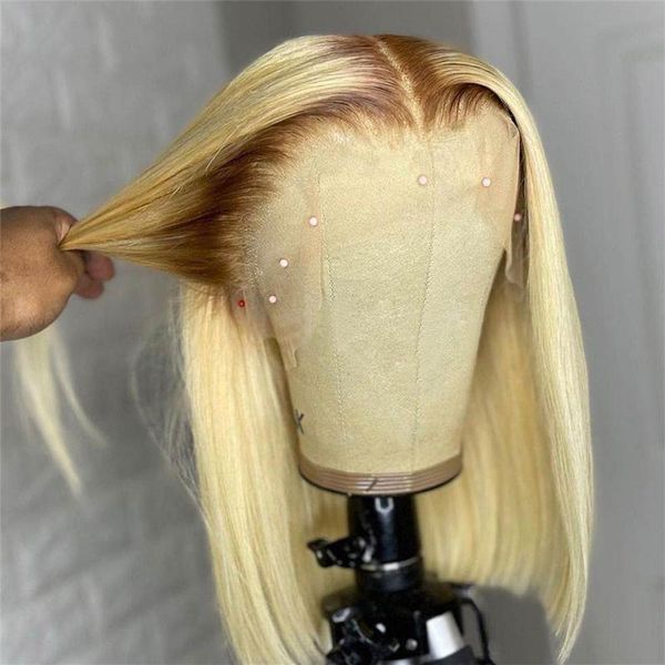 

lace wigs ombre blonde 13x6 front wig 180%density short bob straight with baby hair middle part for black women, Black;brown
