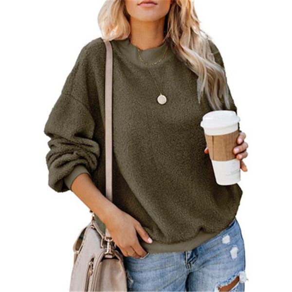 

women solid color sweatshirt autumn winter o-neck loose plus size sweatshirts casual female street warm plush pullovers women's hoodie, Black