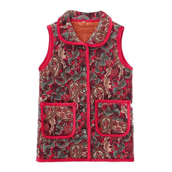 

women's vests 2022 autumn winter middle aged and elderly women plus size fleece vest jacket slim waistcoat warm print mother's clo, Black;white