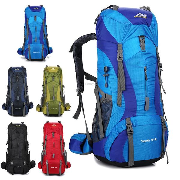 

outdoor bags 70+5l large capacity mountaineering bag with rain cover waterproof camping climbing backpack trekking hiking backpacks