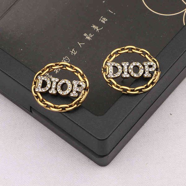 

factory wholesale ring chain letters full of diamond women's design sense of fashion hollow temperament light luxury earrings, Golden