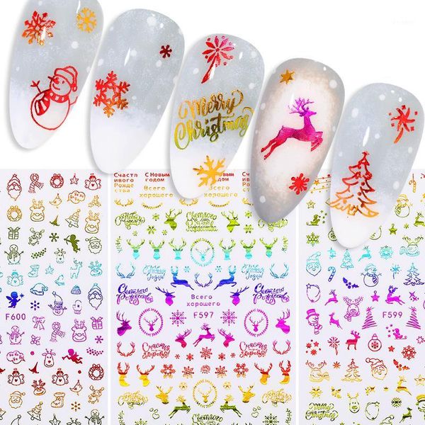 

manicure stickers christmas colored gold snowflake elk santa claus nail ornament1