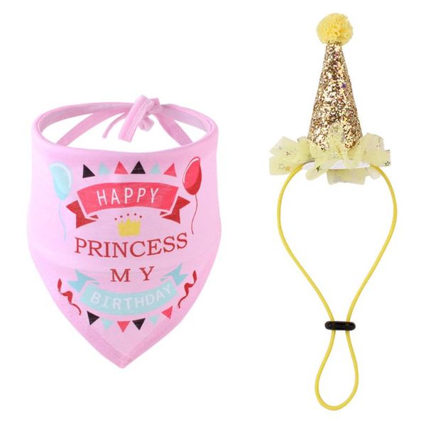 

dog apparel 2pcs/set pet birthday outfit accessories cats party hat puppy with scarf decoration caps costume mesh edge headwears