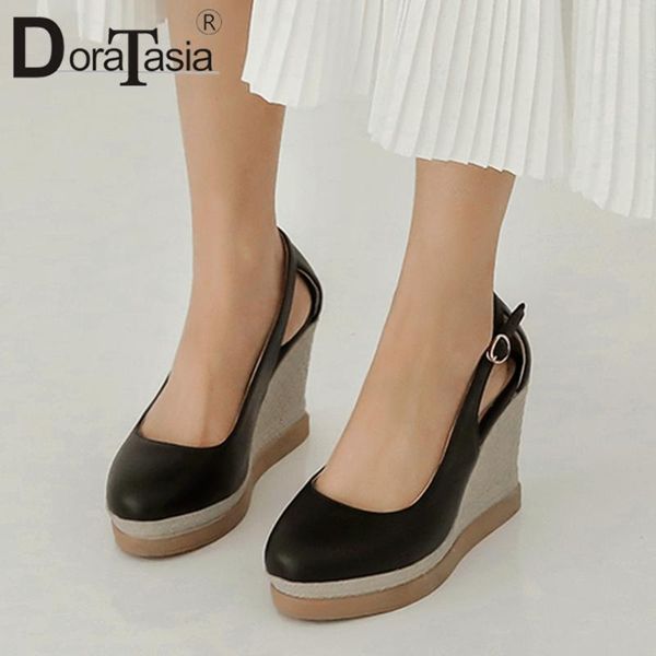 

fashion ladies summer sandals high heels women slip on buckle decoration round toe platform shoes woman, Black