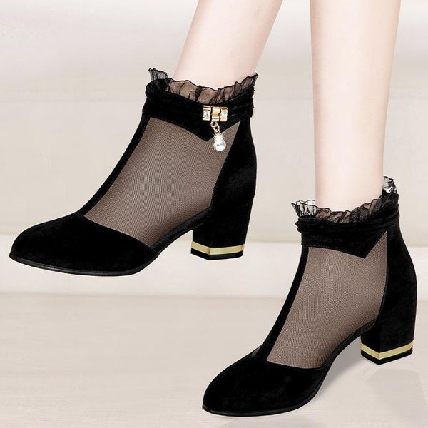 

boots 2021 summer gladiator sandals high heels dress shoes woman mesh sandal boot lace sandalias mujer black