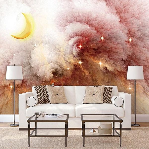 

custom 3d wall mural modern minimalist abstract cloud moon stars po wallpaper living room background decoration painting wallpapers