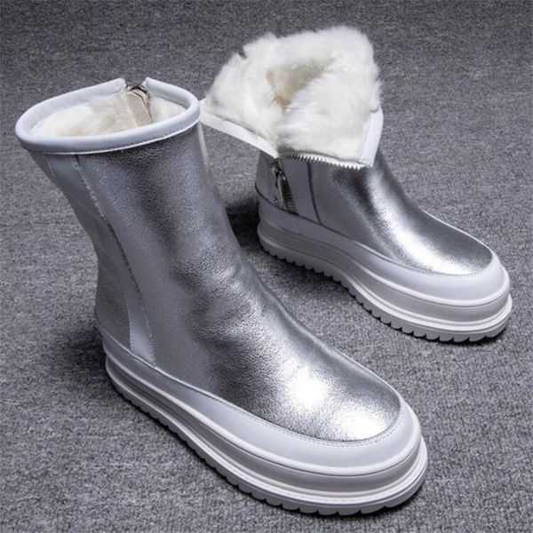 

boots winter outdoor shiny furry snow women's zipper platform warm thick sole velvet plus student, Black