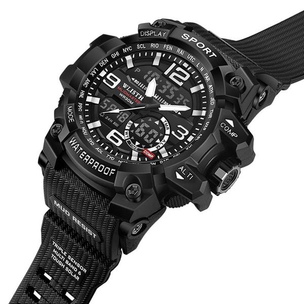 

wristwatches wlith brand men's sports watch dual display analog digital led electronic waterproof swimming outdoor military, Slivery;brown