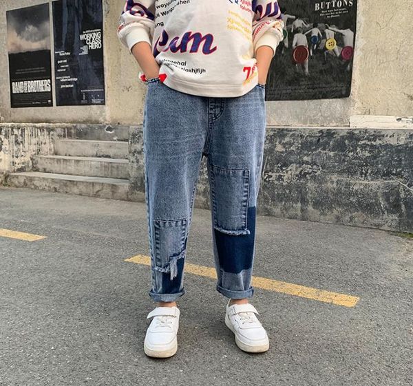 

jeans boys autumn baby stitching children loose casual fashion children's pants, Blue
