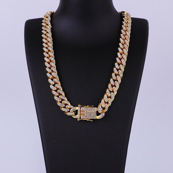 

micro paved 12mm link miami cuban necklaces hiphop mens iced full out rhinestones fashion jewelry box clasp drop chains, Silver