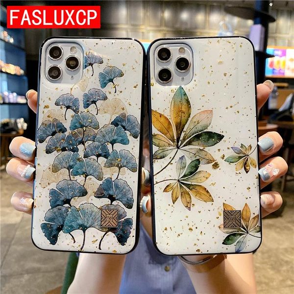 

cell phone pouches chic leaf gold foil cases for 12 pro max mini 11 xr 7 plus glitter soft silicon cover xs se 2021