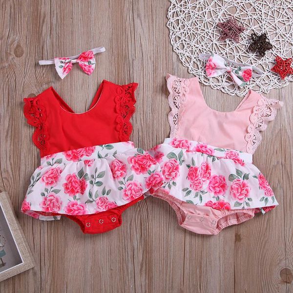 

jumpsuits infant baby girls romper jumpsuit dress+headband sleeveless floral lace backless outfits bobaby costume, Blue