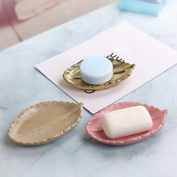 

soap dishes european ceramic gold leaf shape dish creative el porcelain tray large box jewelry rack bathroom accessories