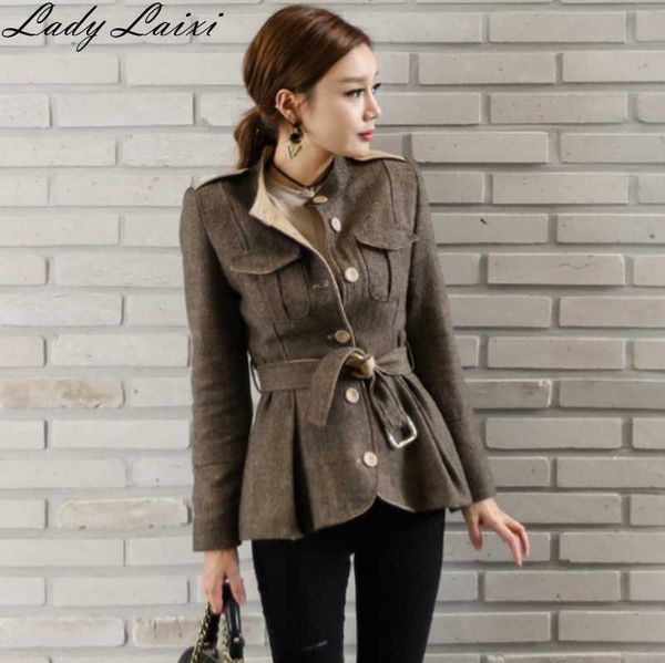 

fashion women comfortable work style thick warm coat elegant outerwear vintage single-breasted sashes woolen coat jacket 210529, Black;brown