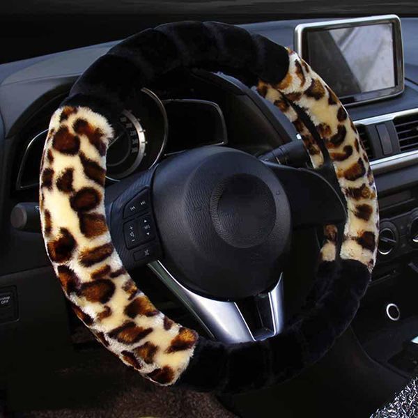 

steering wheel covers leopard print plush cover to keep warm in winter and anti-e non-slip breathable