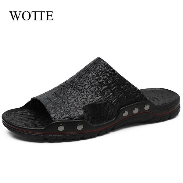 

slippers wotte men casual lightweight sandals summer breathable flat beach shoes mens flip flops non-slip slides, Black