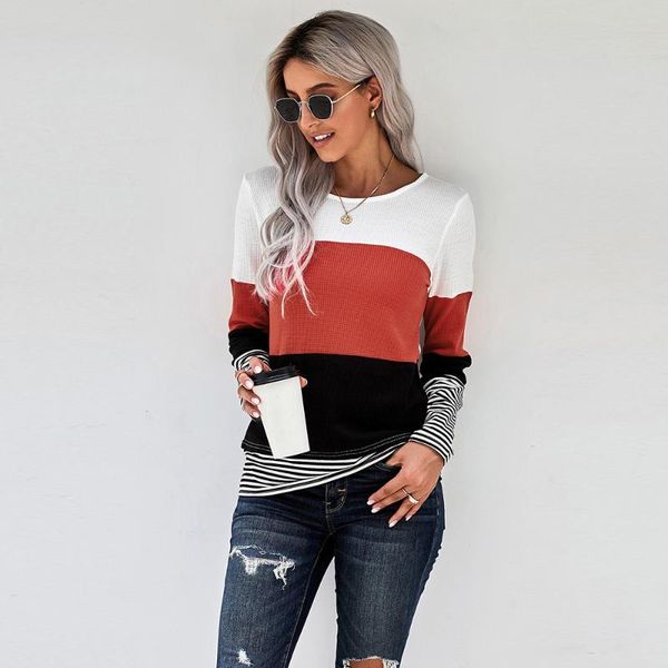 

autumn splicing sweater women's casual versatile stripe knitted fashion long sleeve o-neck pullover sweaters, White;black