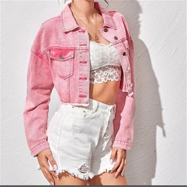 

women's jackets 2021 spring autumn short pink denim jacket coat clothes outerwear coats, Black;brown