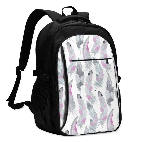 

backpack 2021 lapusb watercolor feathers school rucksack backbag travel male women leisure