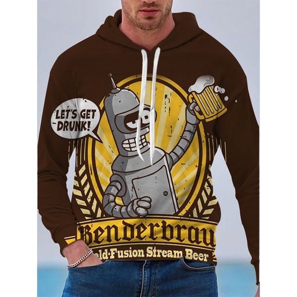 

super avant-garde cartoon pattern men is a 3d printed anime hoodie visual impact party punk goth round neck american sweater hoodie, Black