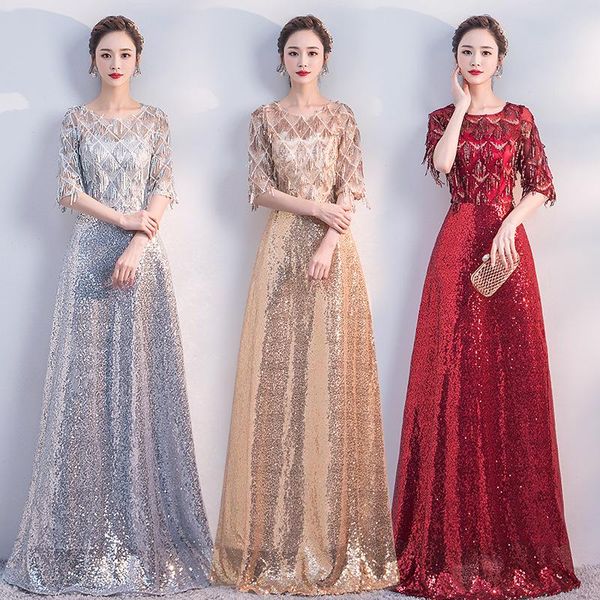 

ethnic clothing host evening dress women's simple and generous long chorus costume performance wear summer, Red