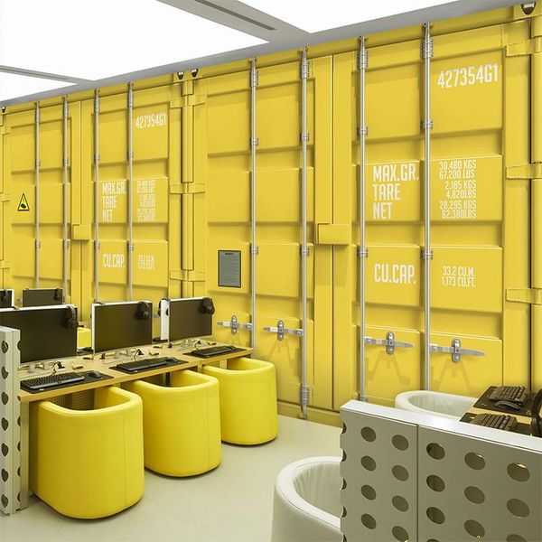 

wallpapers 3d yellow, pink, blue, orange container mural industrial style background wall webcast gym dance room wallpaper papel de parede